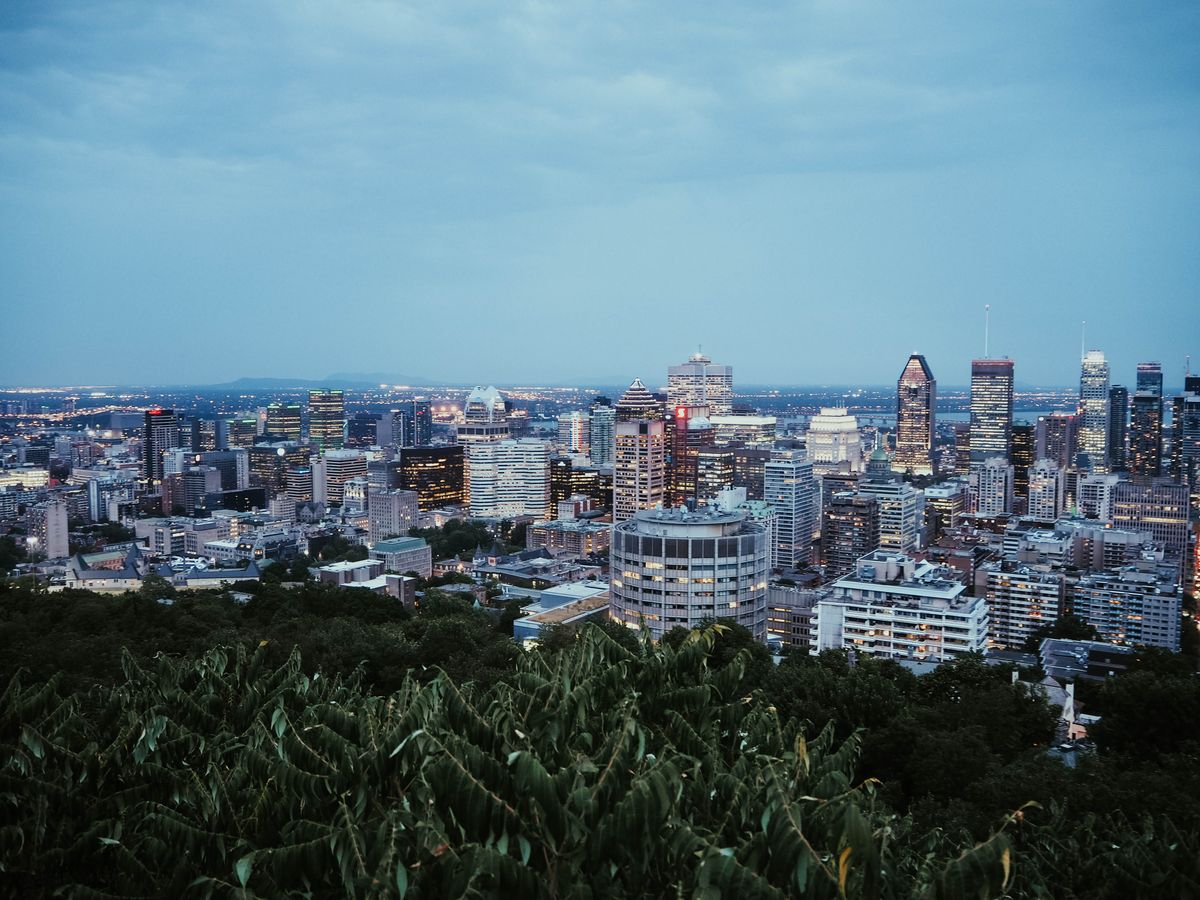 Montreal skyline at twilight from Mount Royal