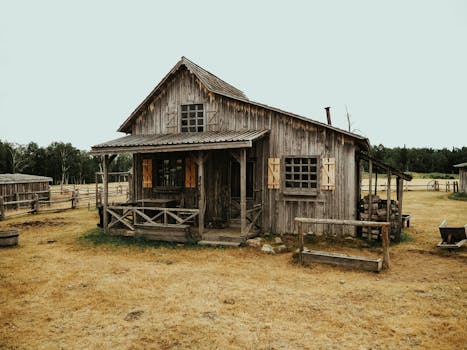 Charming rustic wooden house on a farm in rural Quebec, capturing country charm.