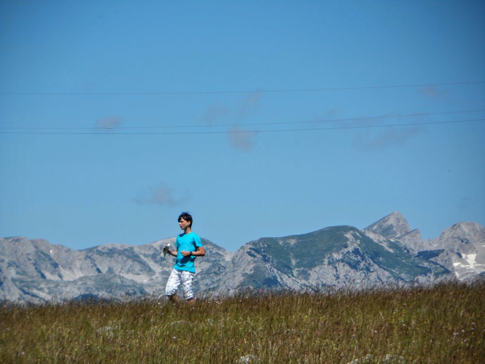 남자, 들판, 산의 무료 스톡 사진