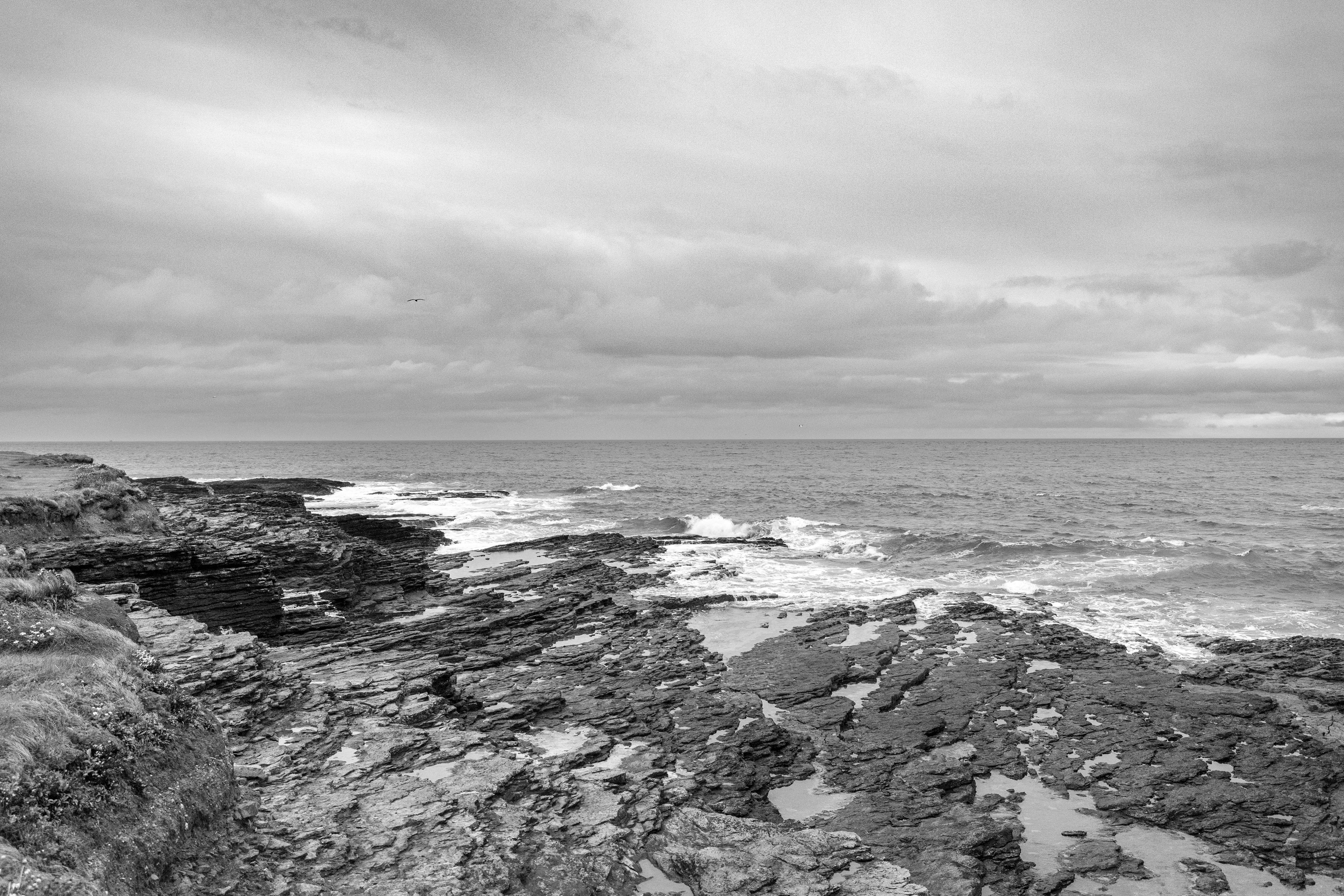 Dramatic Black and White Rocky Seascape · Free Stock Photo