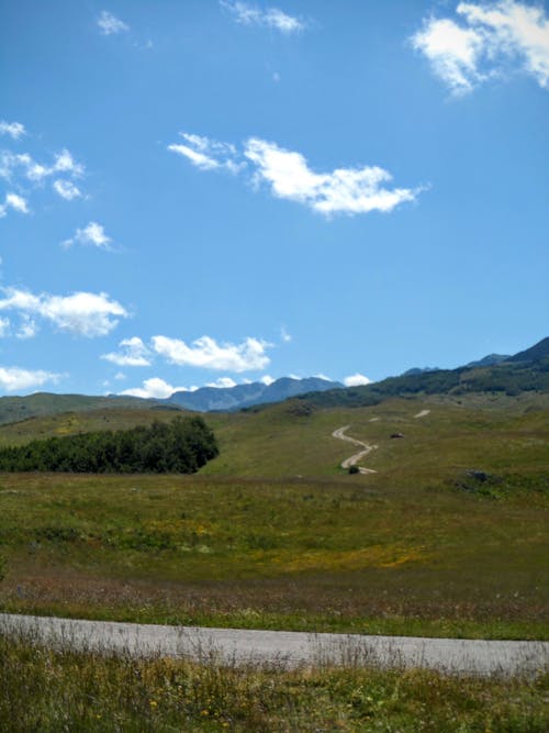 Free stock photo of blue sky, grass, mountain