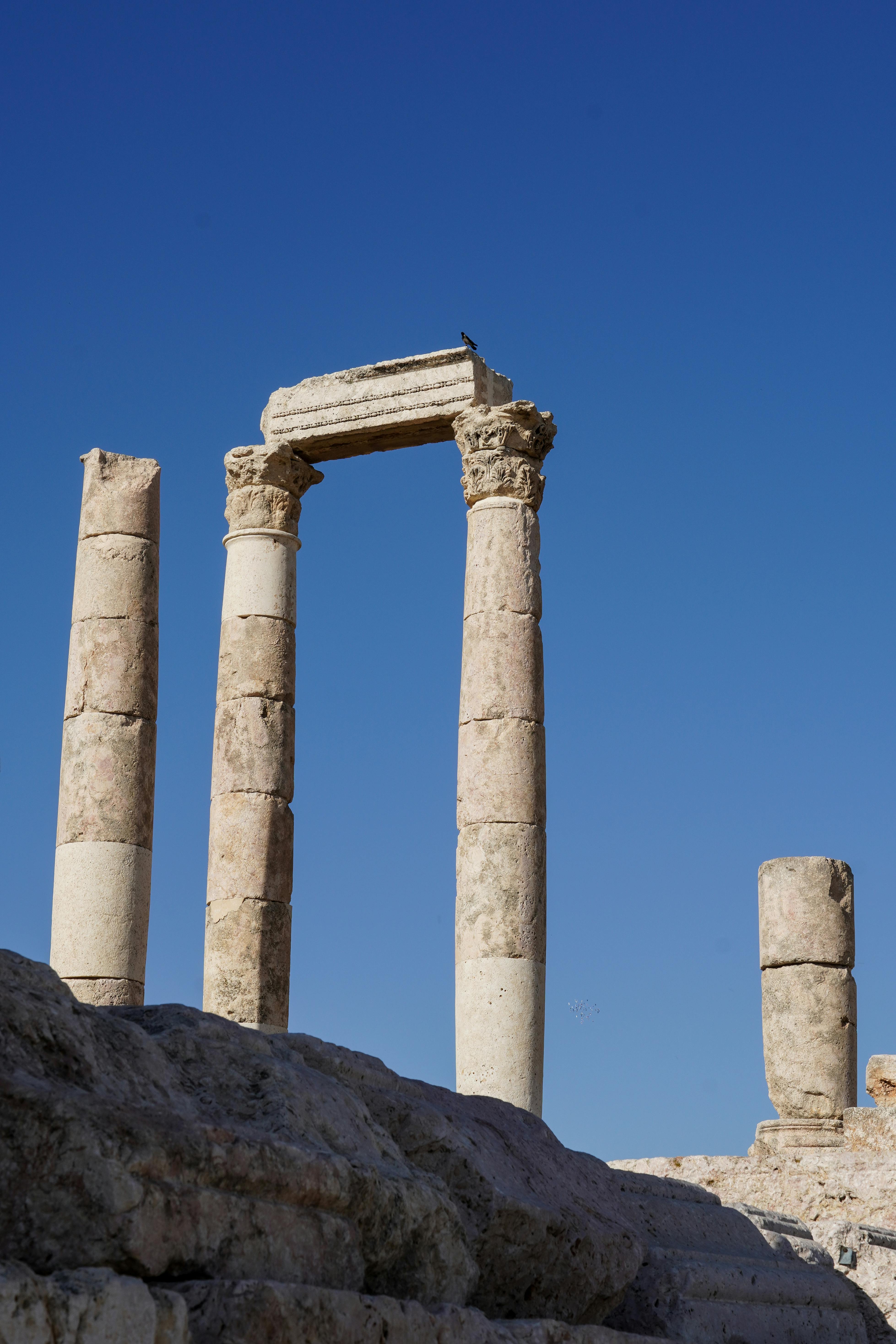 Explore the ancient Roman ruins of the Temple of Hercules in Amman, Jordan.