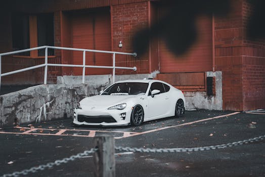 Sleek white sports car parked in an urban setting, capturing the essence of modern lifestyle.