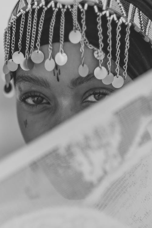 Graysale Photography Of Woman Wearing Headdress