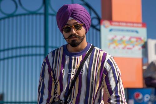 Man Wearing Purple Turban