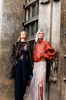Two fashionable women posing in Paris with stylish outfits against a luxurious backdrop.