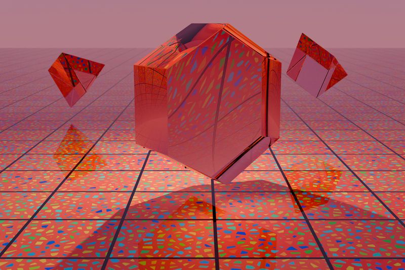 Sugar Iron, 2025 — red glass cube on a reflective grid, photo by Steve A Johnson on Pexels