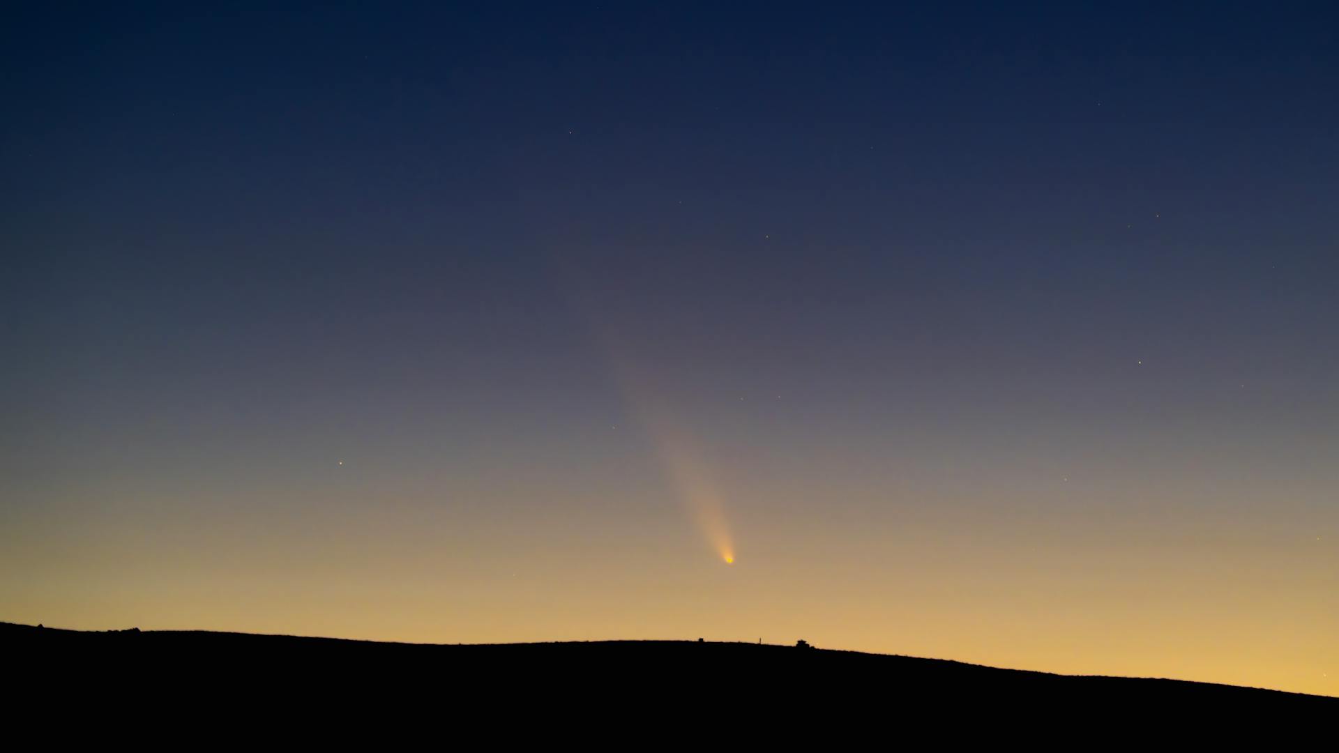 A stunning view of Comet Neowise streaking across the twilight sky over Wenatchee, WA.