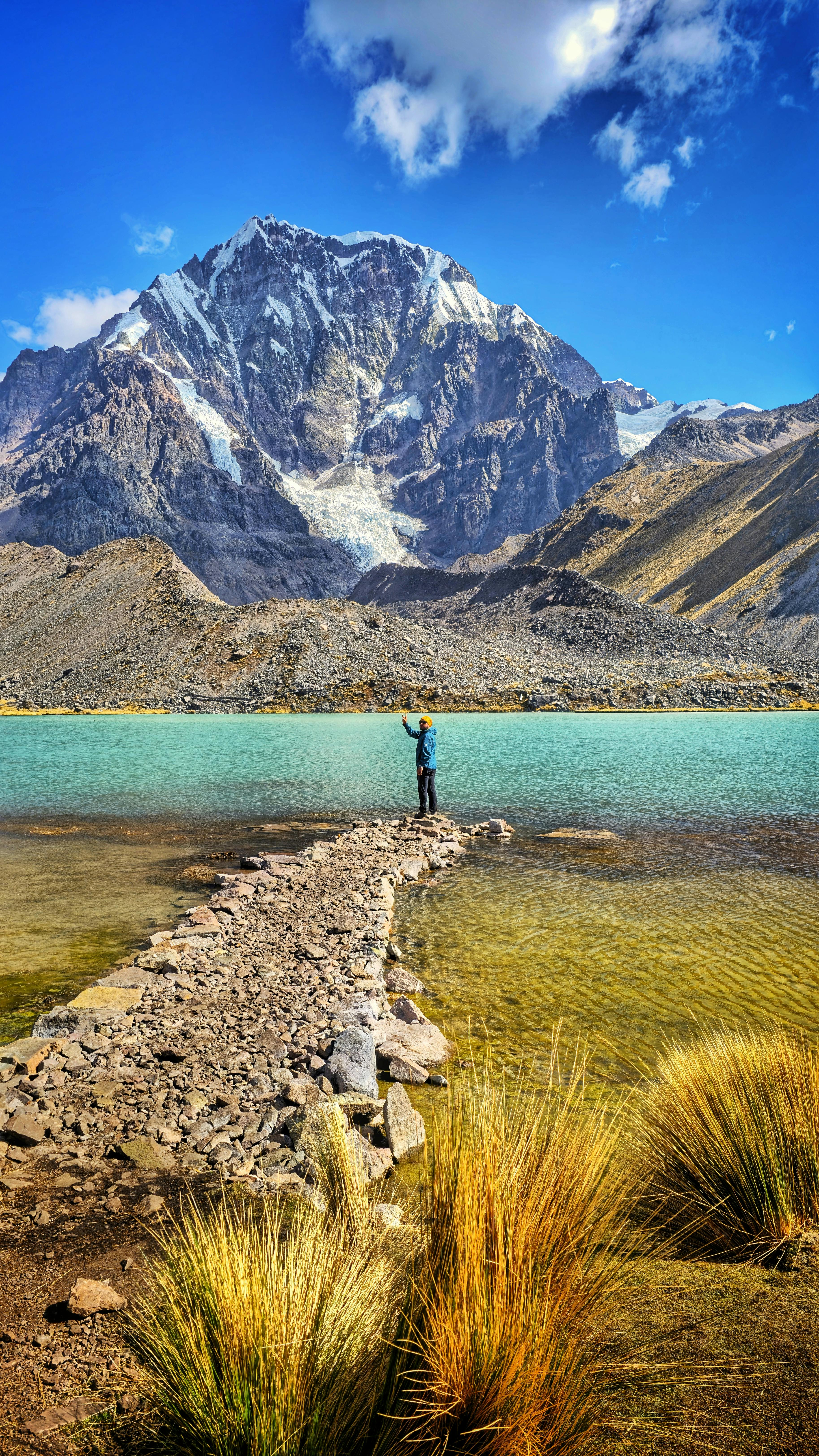 scenic view of mountain and lake in peru