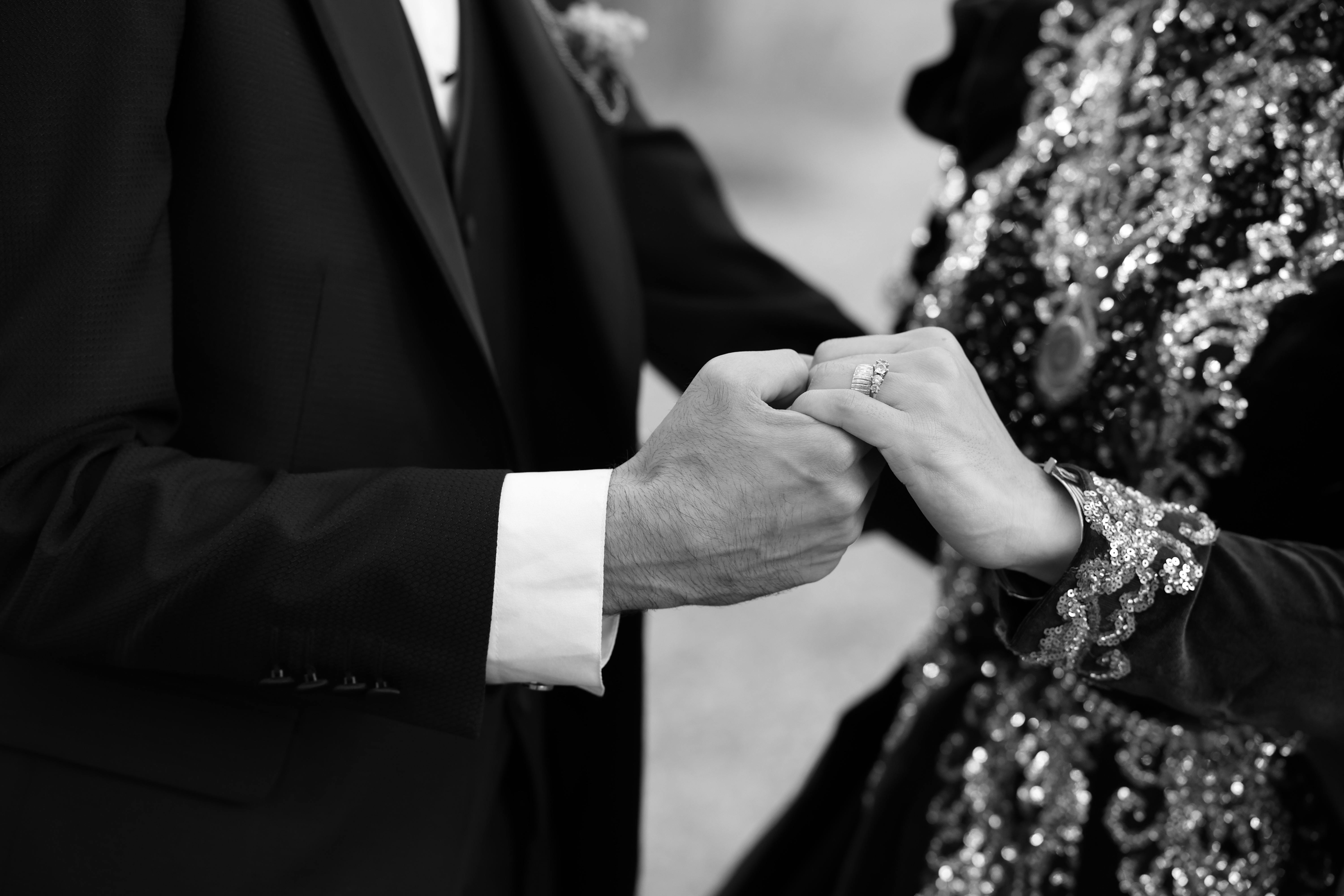 romantic black and white engagement moment