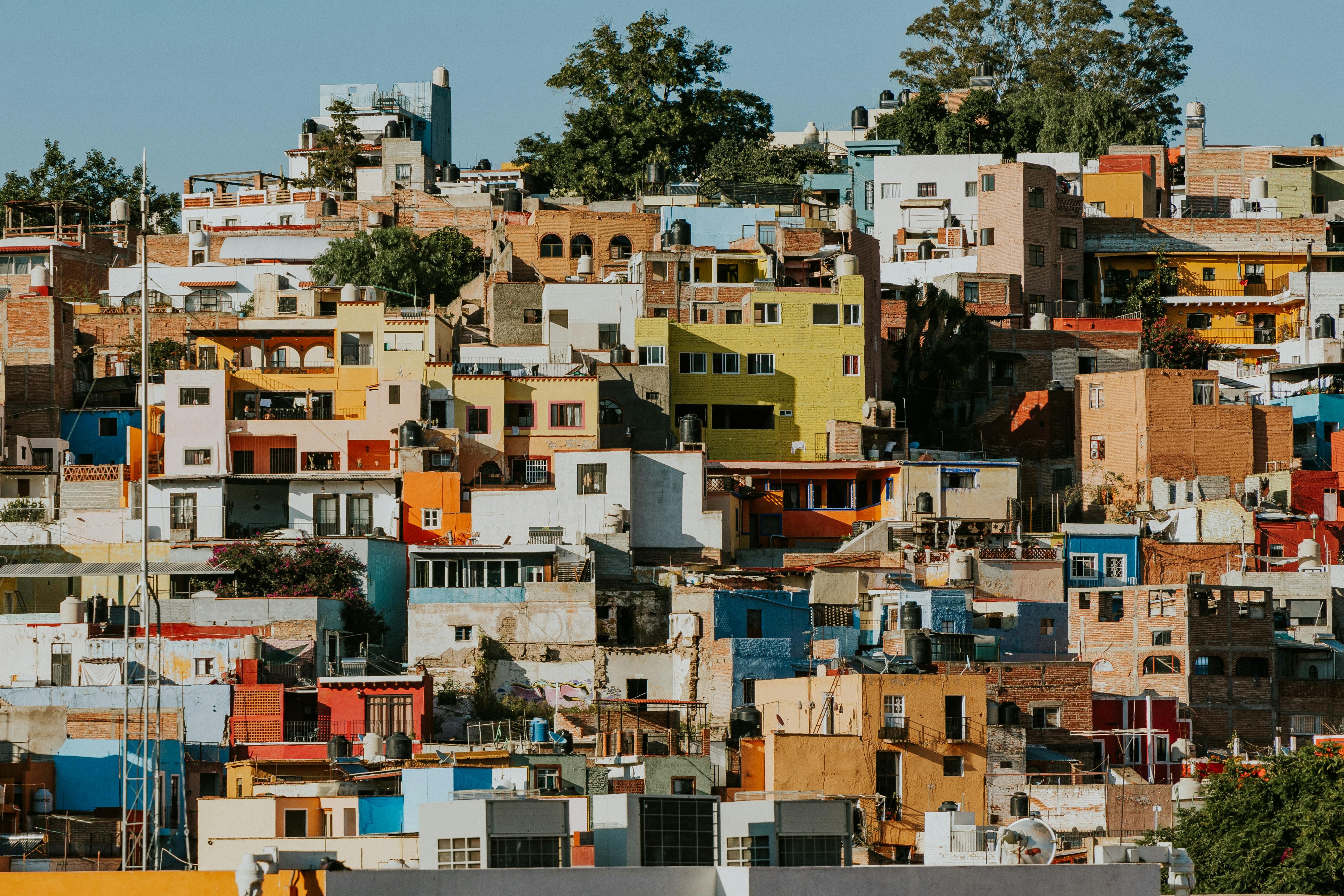 Vibrant buildings in Guanajuato showcase classic Mexican architecture.
