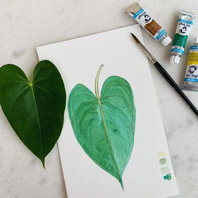 Watercolour leaf painting with brushes — photo by Andrea Nascimento on Pexels