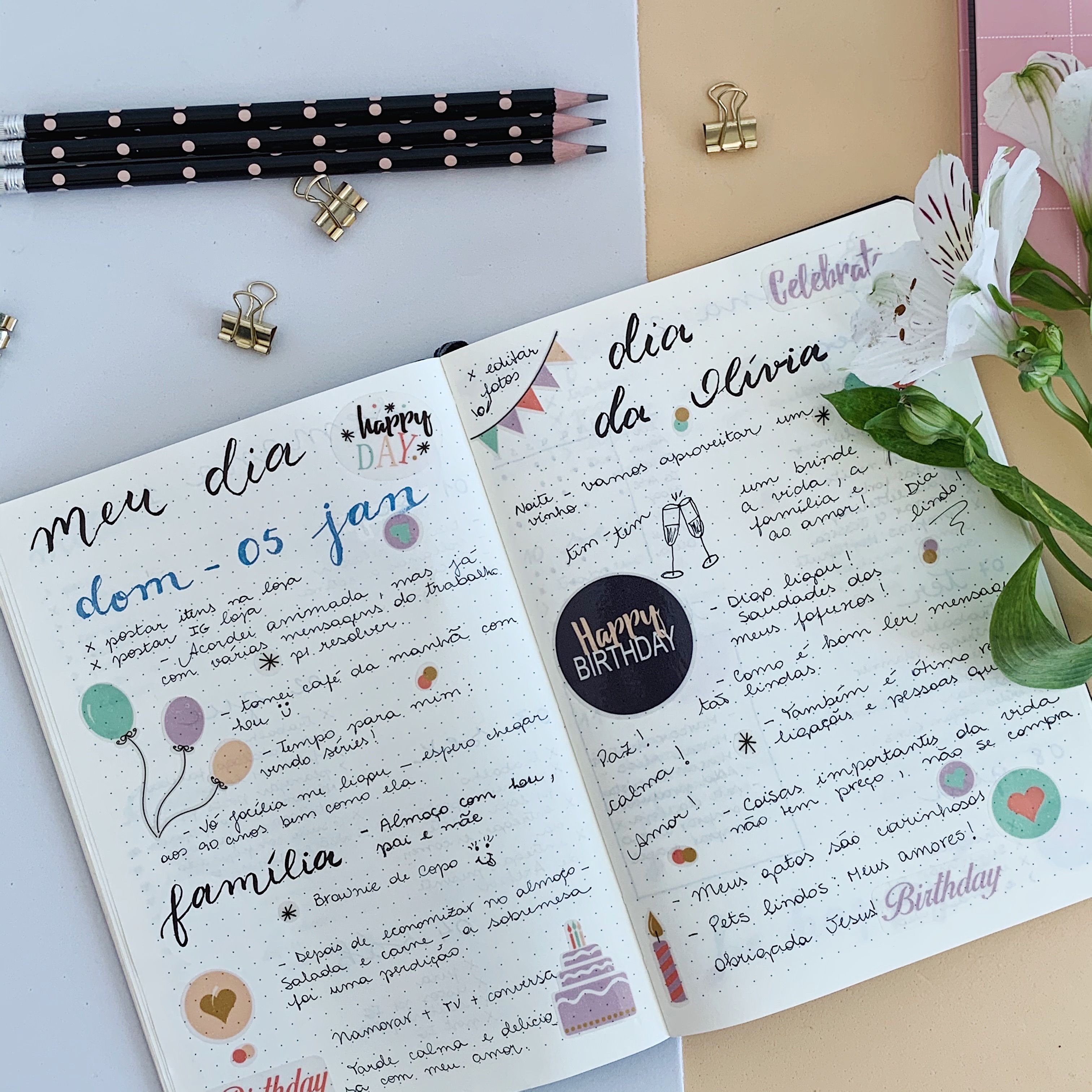 Layout Criativo De Diário De Aniversário Com Detalhes Florais · Foto ...