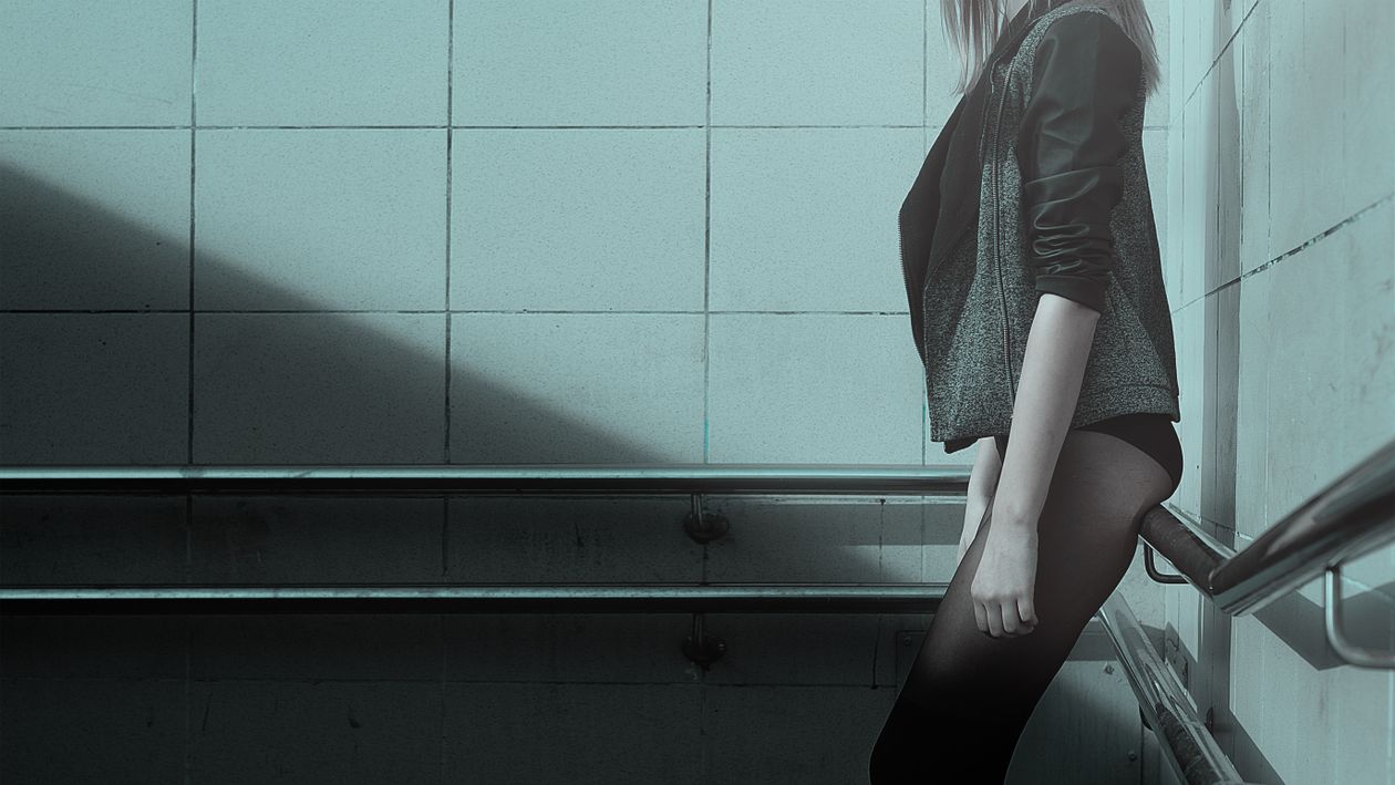 Woman in jacket and tights