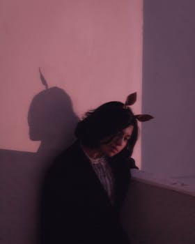 A contemplative portrait and shadow with dramatic lighting.