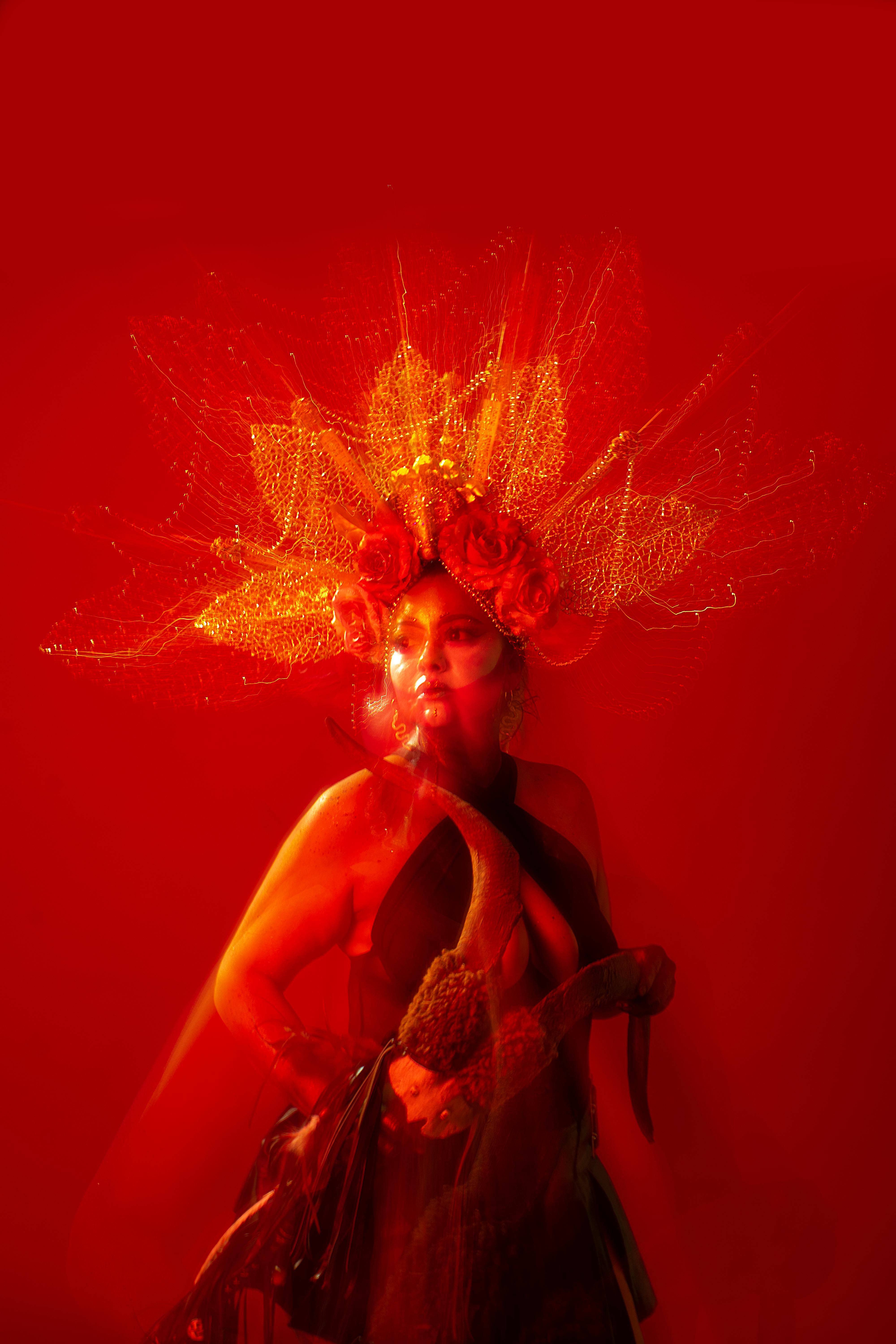 grátis Retrato Artístico Vibrante Com Enfeite De Cabeça Floral Foto profissional