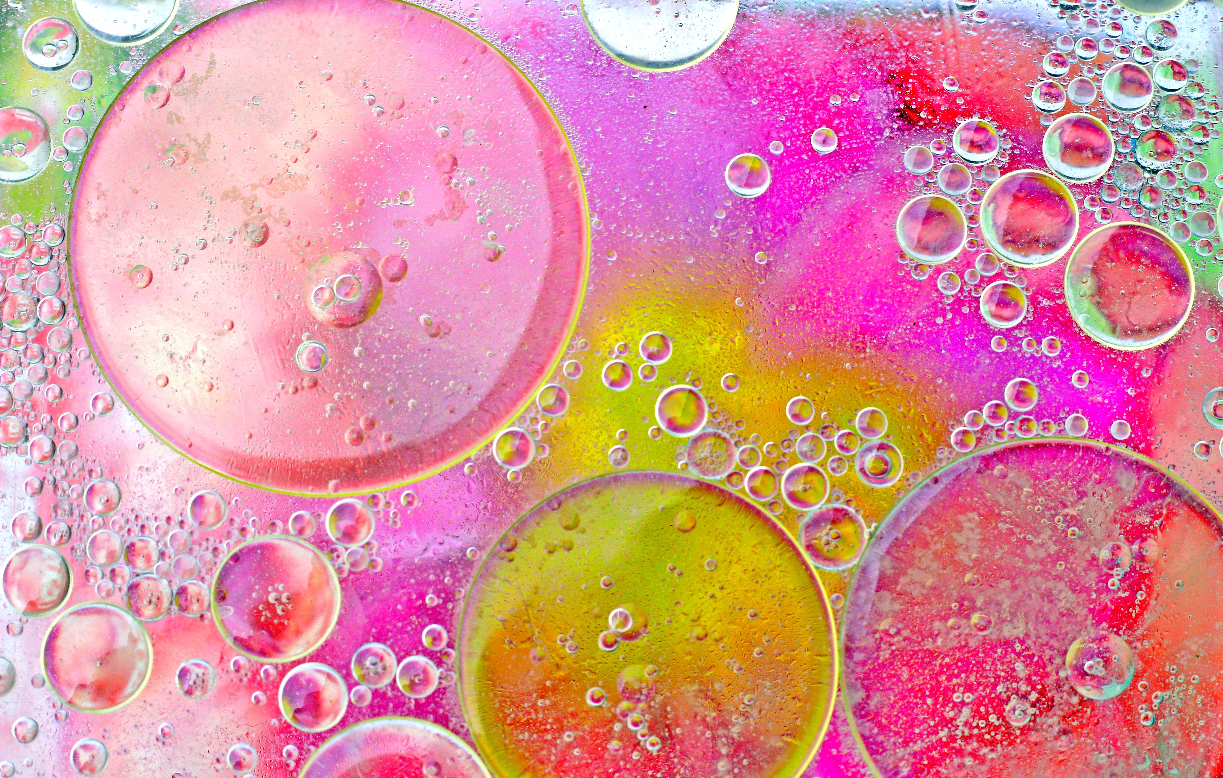 Free Colorful abstract image featuring oil bubbles on water with a vivid, vibrant background. Stock Photo