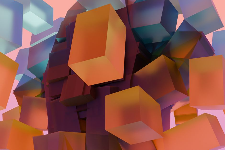 Vibrant abstract art with colorful geometric cubes in 3D rendering.