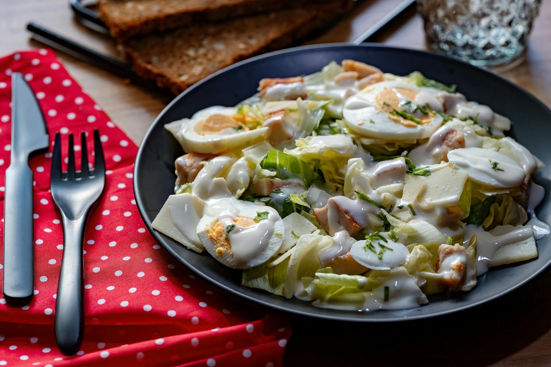 Classic Caesar Salad with Chicken and Egg