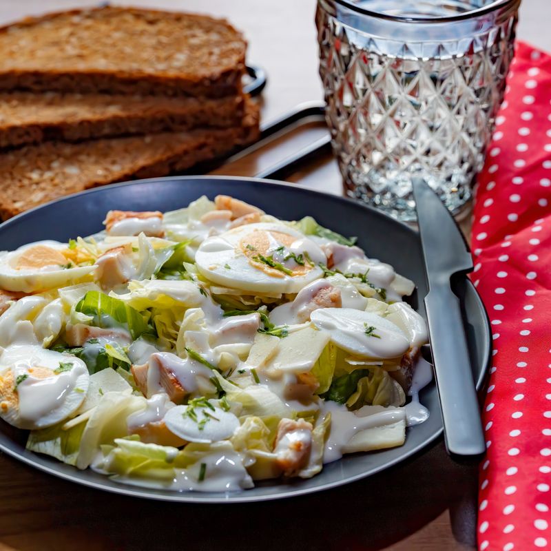 French Chicken Salad with Cornichons and Mustard Greens