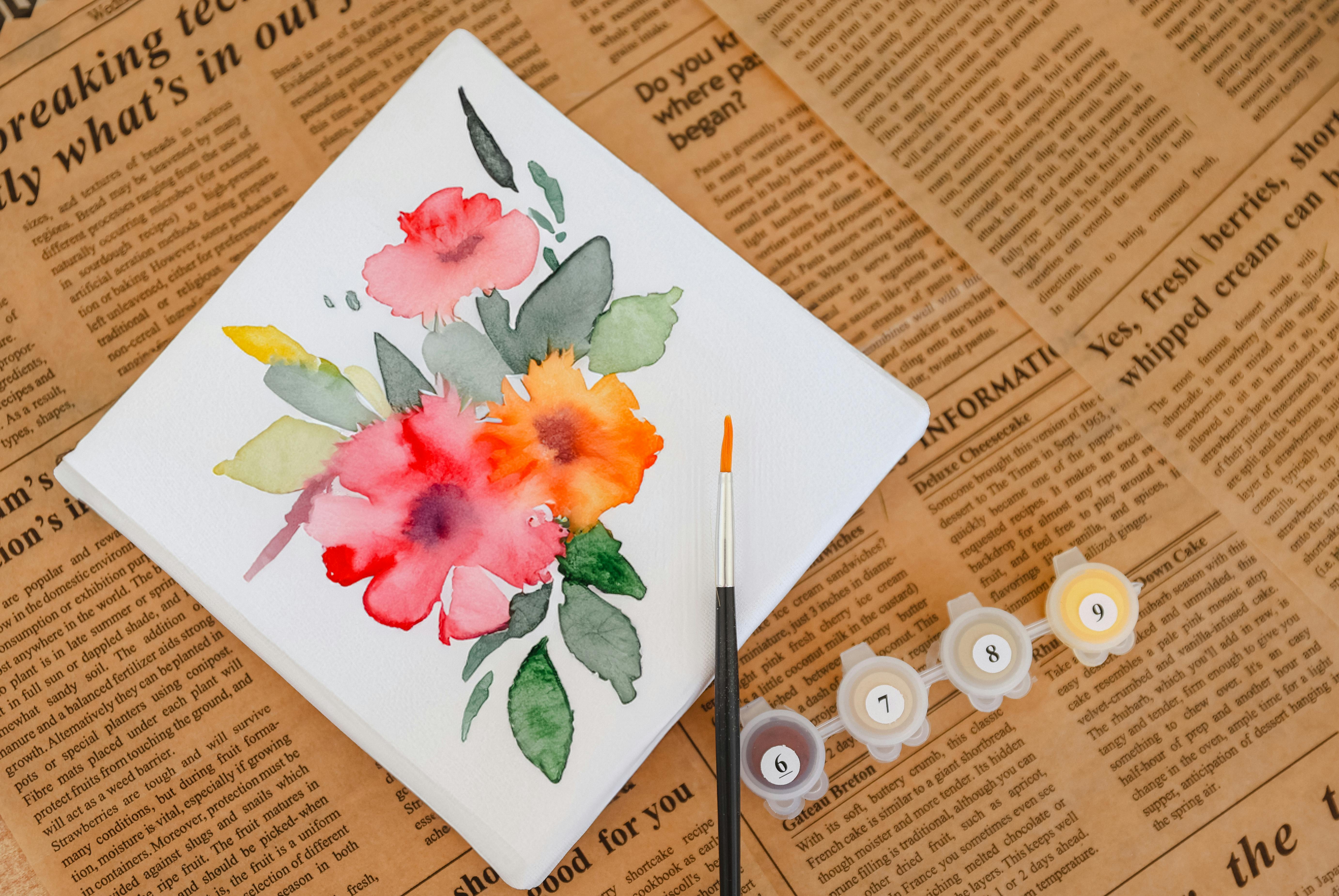 De franc Art Floral Aquarel·La Colorit Sobre Tela Foto d'estoc