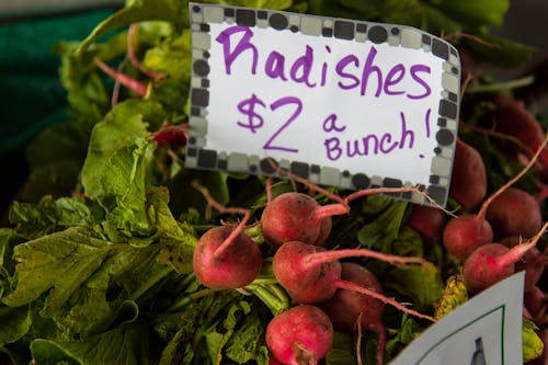 Free Radishes With  Price Tag Stock Photo