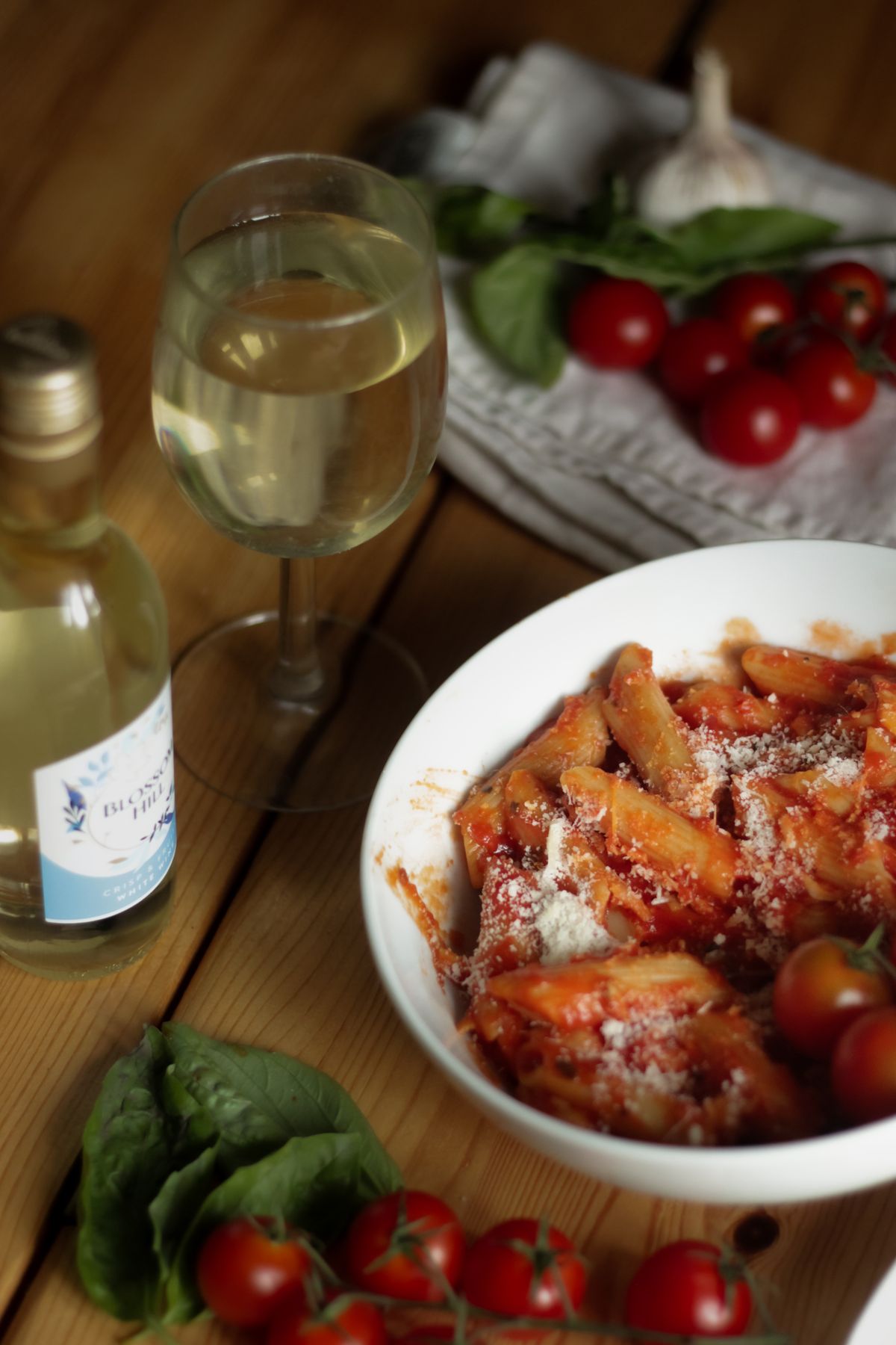 Italian Christmas feast: pasta with wine and tomatoes
