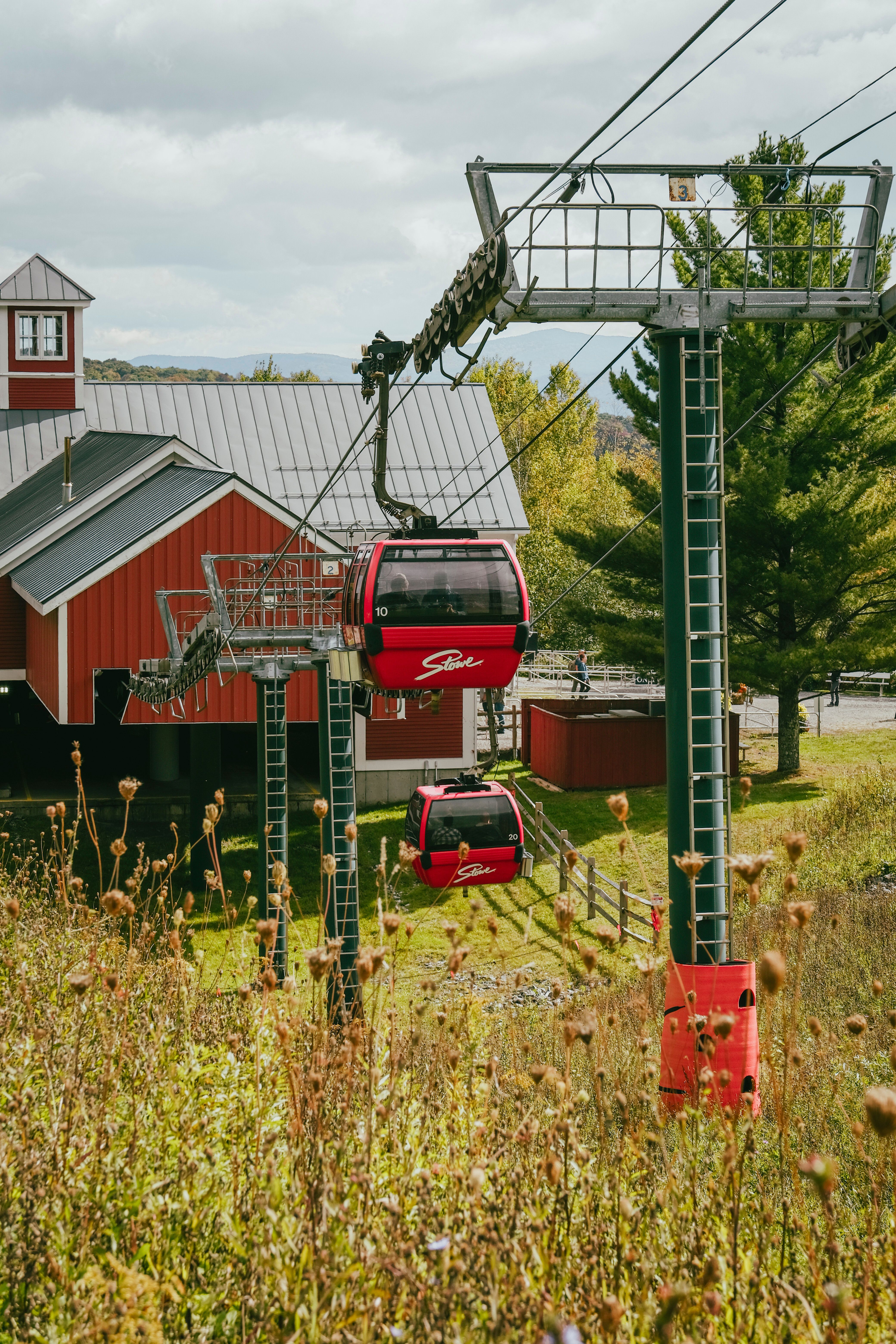 Red Gondolas At Vermont s Ski Lift In Summer Free Stock Photo