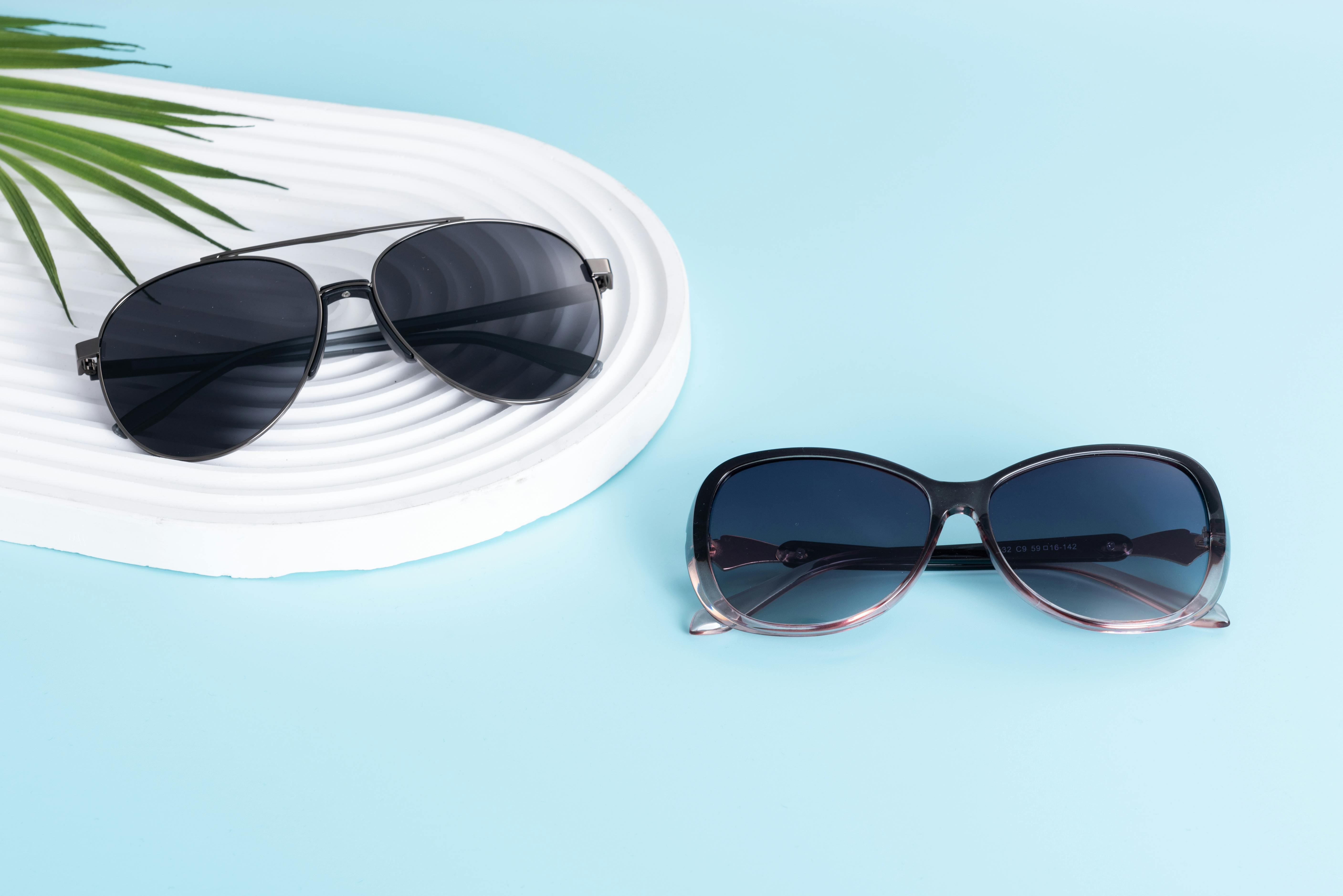 stylish sunglasses on a blue background