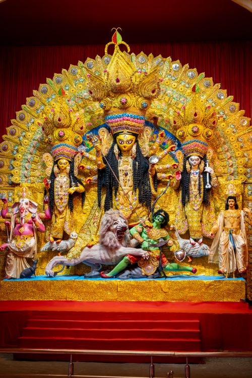 Free Colorful Durga Puja statue showcasing intricate traditional craftsmanship. Stock Photo