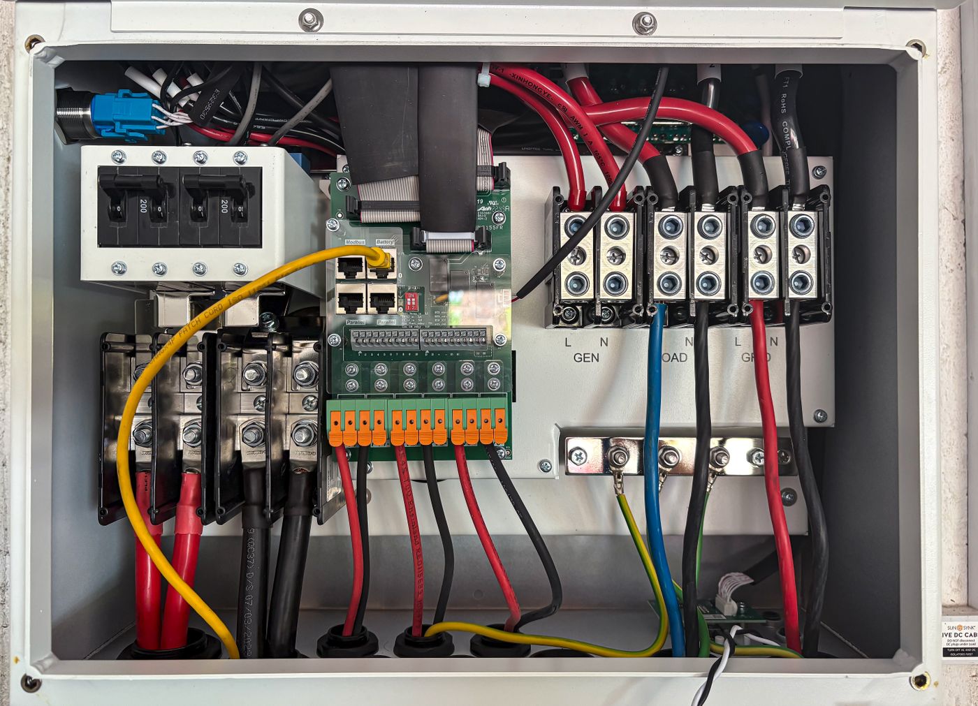 Organized industrial control panel where M12 sensor conductors terminate at control equipment
