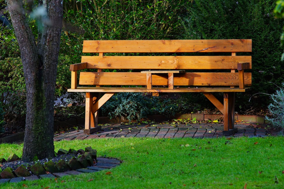 Деревянная скамейка в саду