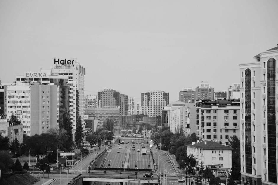 Almaty - Aerial view of dense urban cityscape