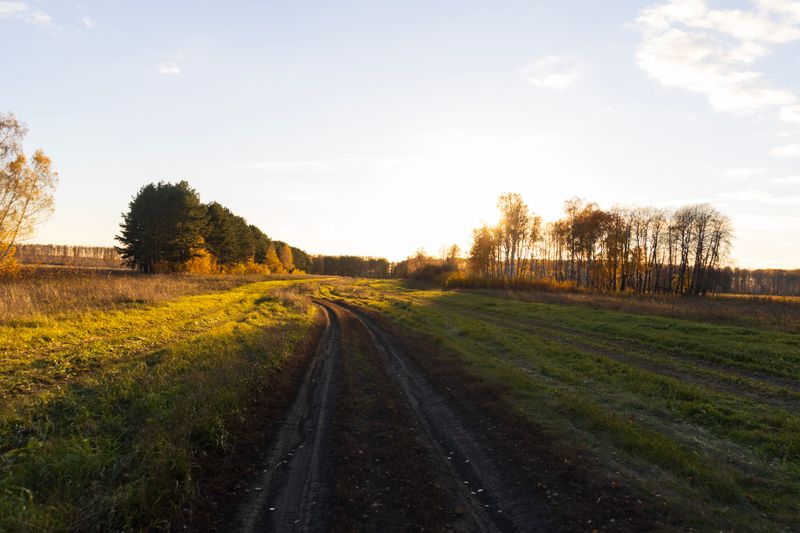 Autumn pathway at sunset