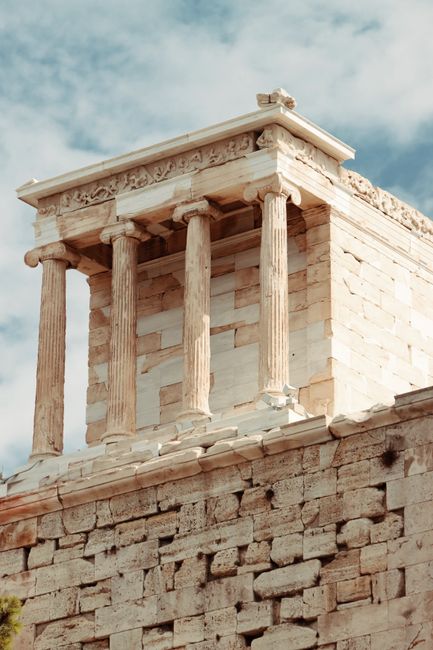Close-up of the Temple of Athena Nike, showcasing ancient Greek architecture in Athens, Greece.