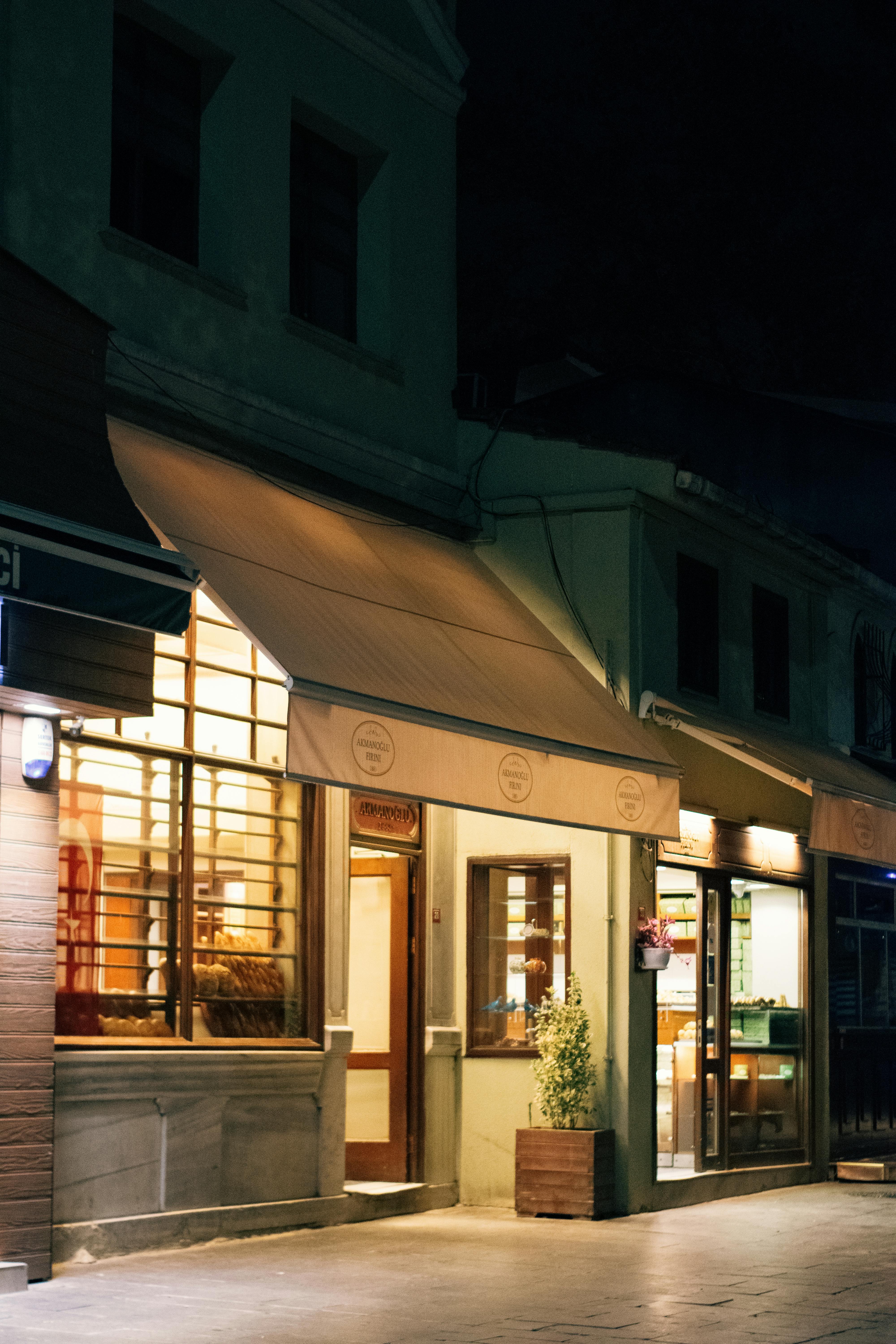 charming street view of cafes at night