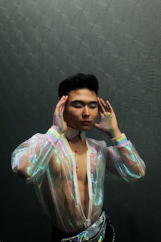 身着金属夹克的模特肖像展现了当代时尚