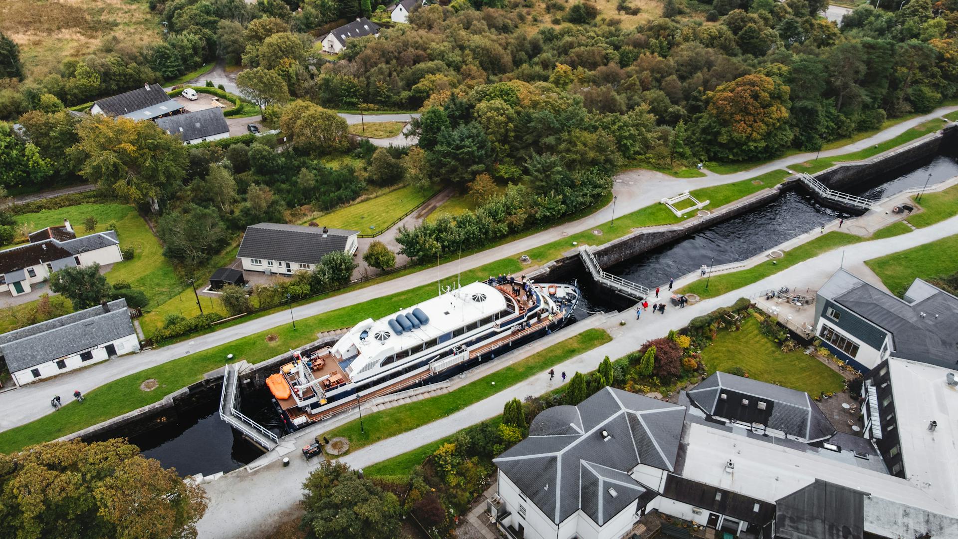 Aerial View of Caledonian Canal in Fort William, Scotland