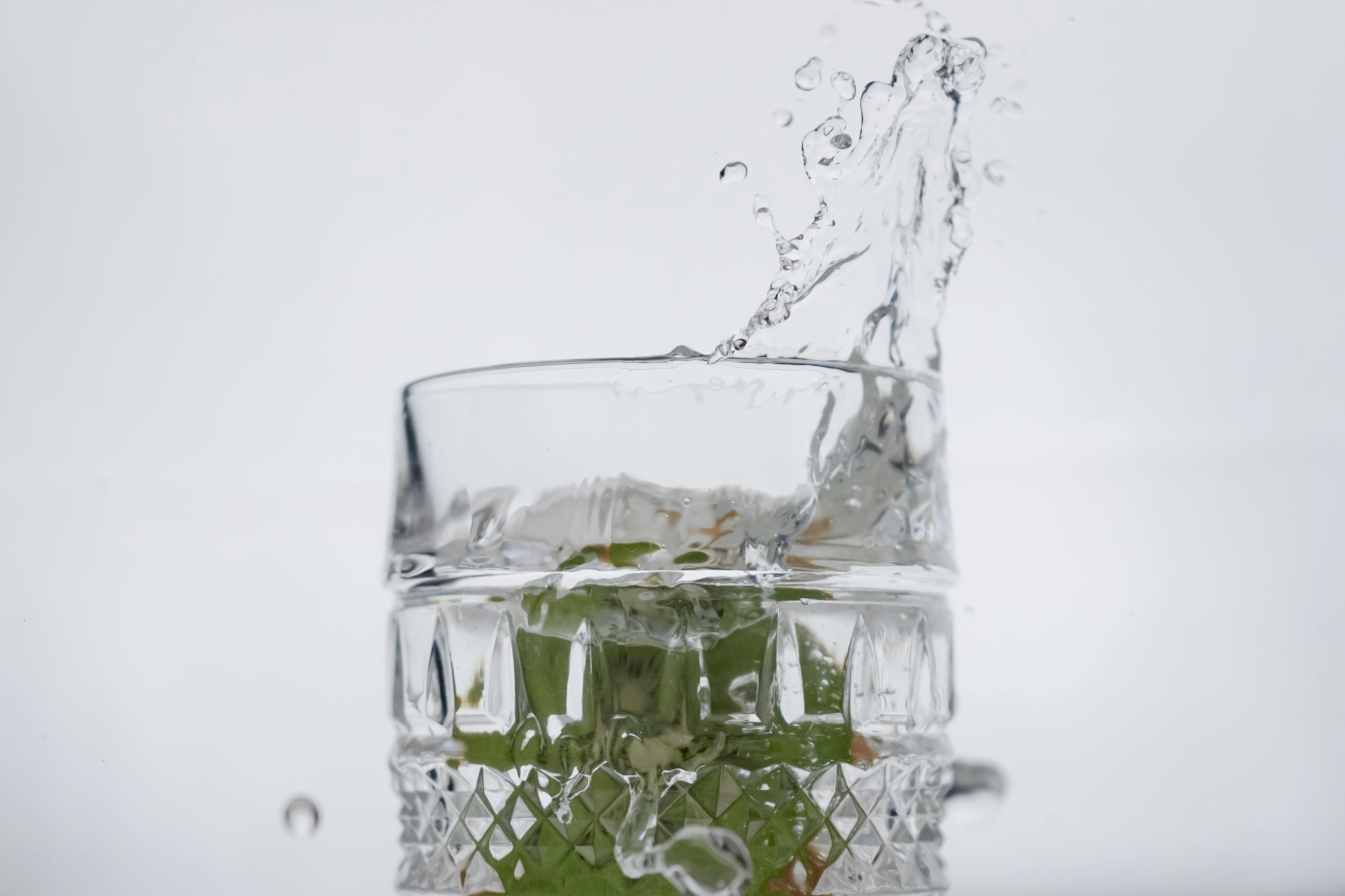 Dynamic Water Splash in a Crystal Glass