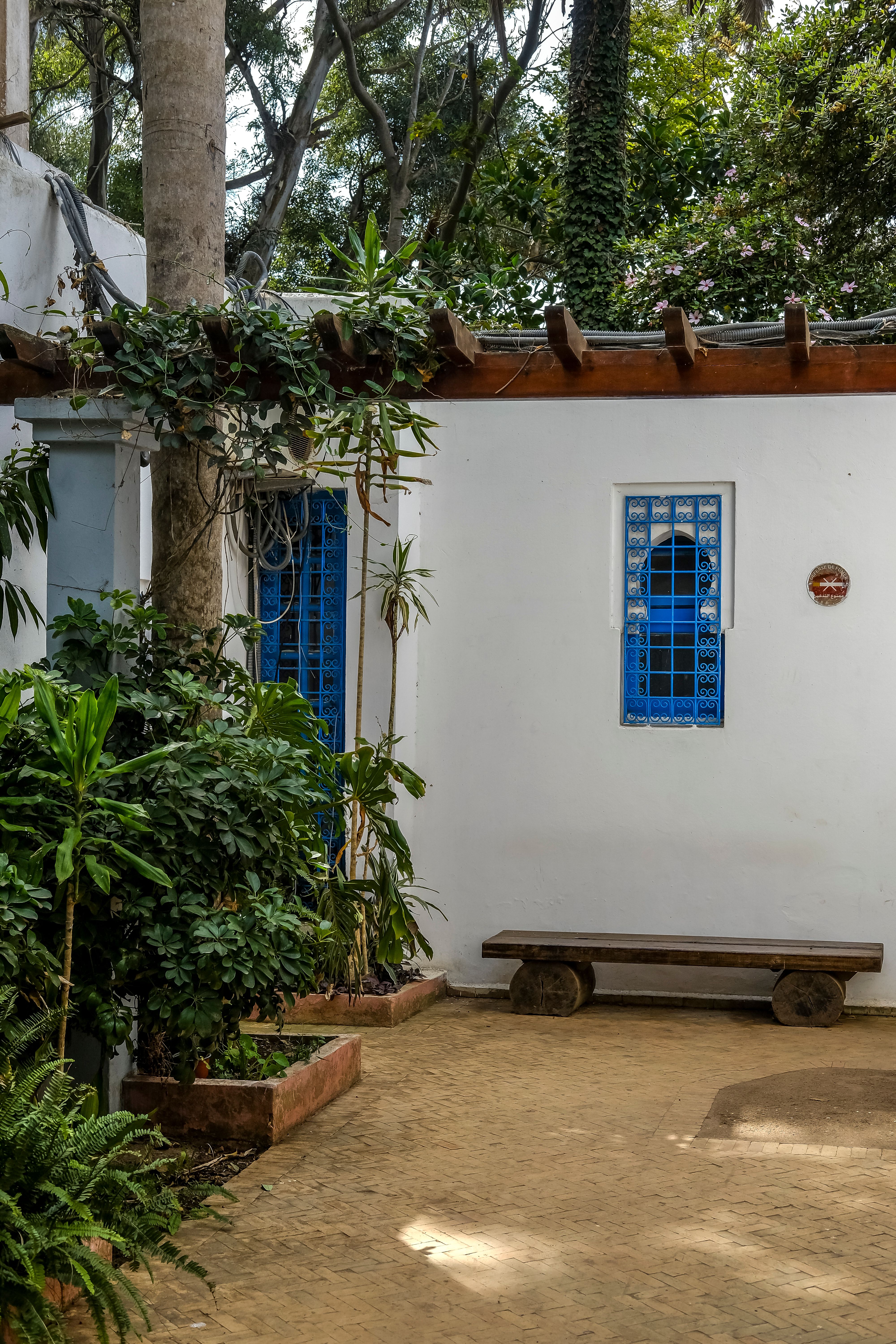 Charming Mediterranean Courtyard with Blue Windows · Free Stock Photo