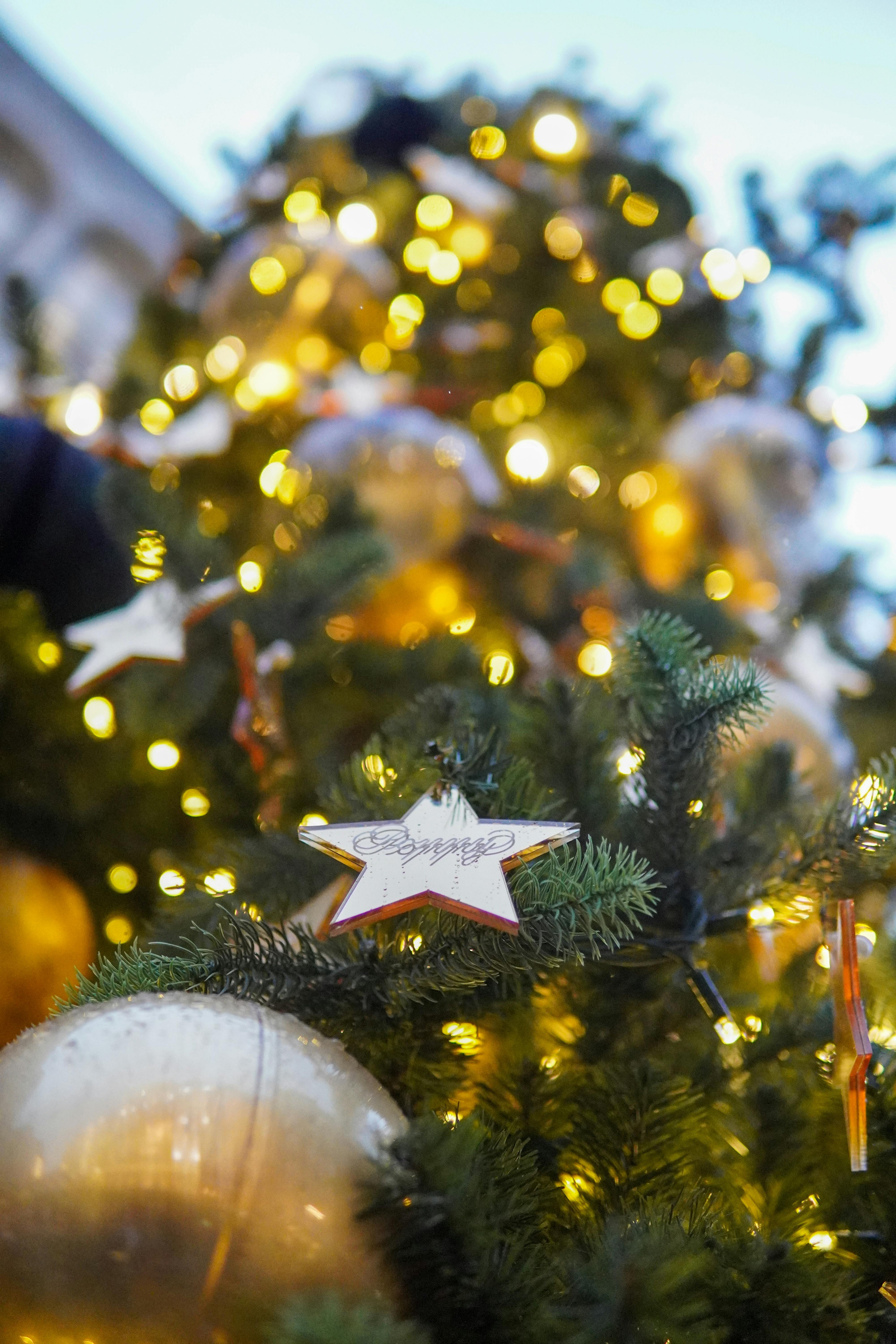 festive christmas tree with glowing lights