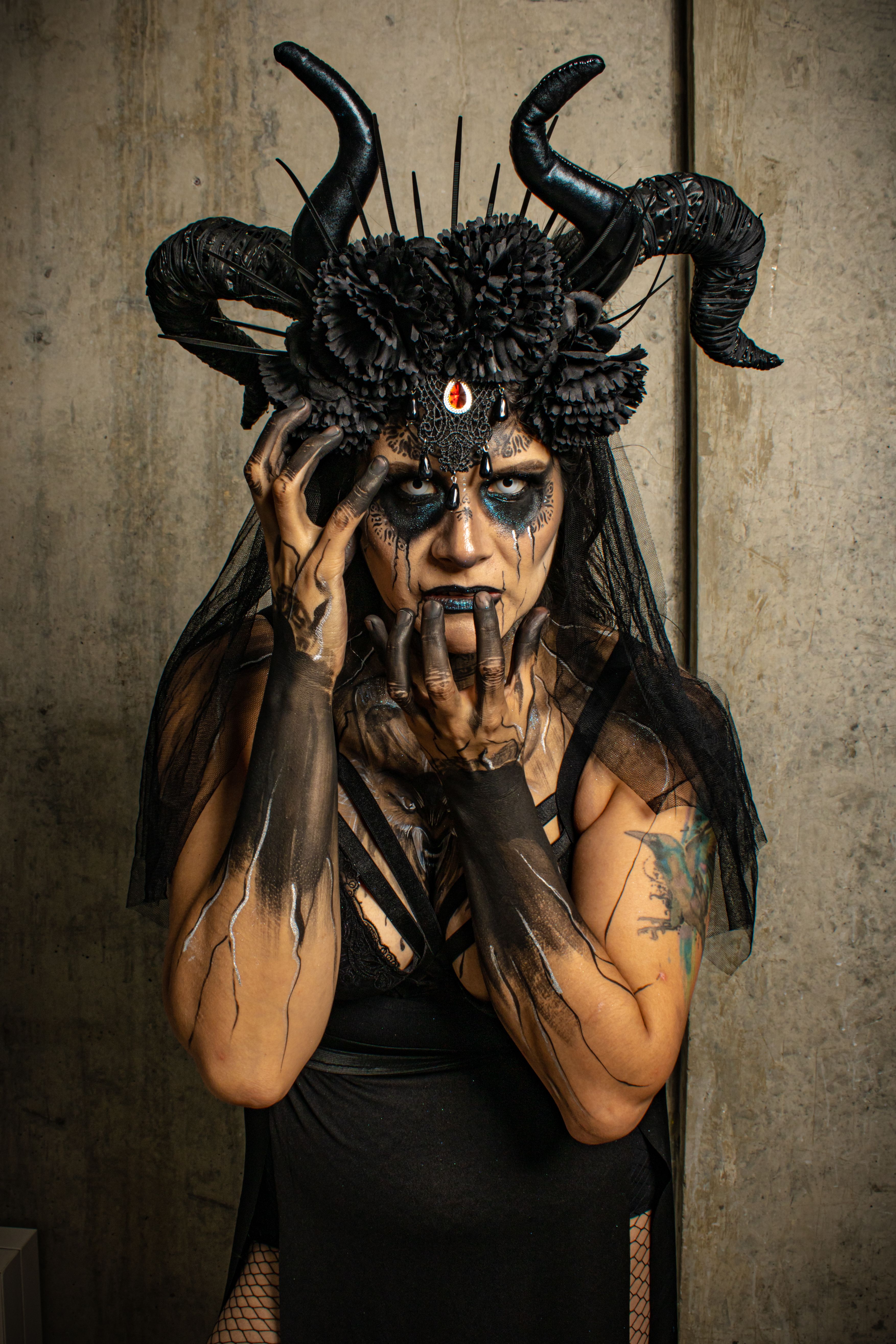 Dramatic Demon-Themed Portrait with Horns · Free Stock Photo