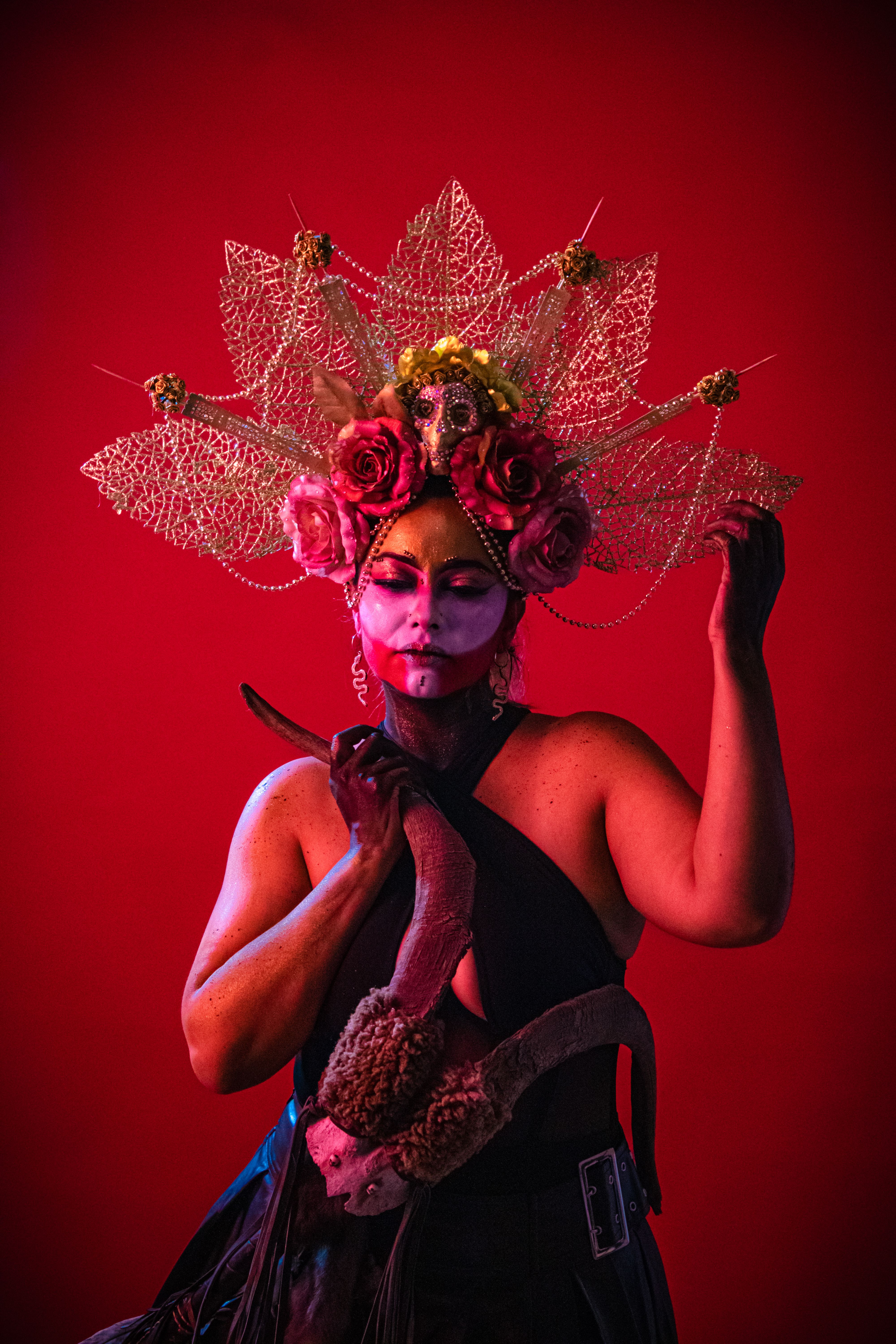 Dramatic Portrait with Artistic Makeup and Headdress · Free Stock Photo
