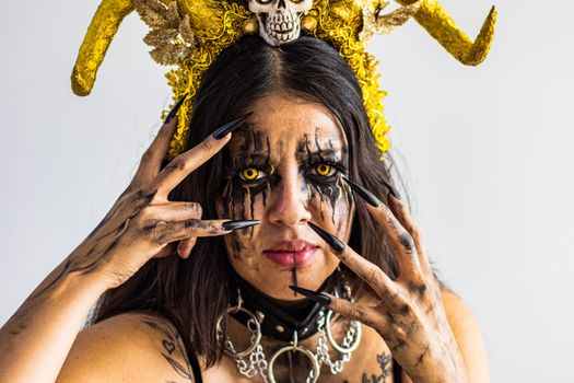 Horror Themed Makeup Portrait with Skull Headpiece