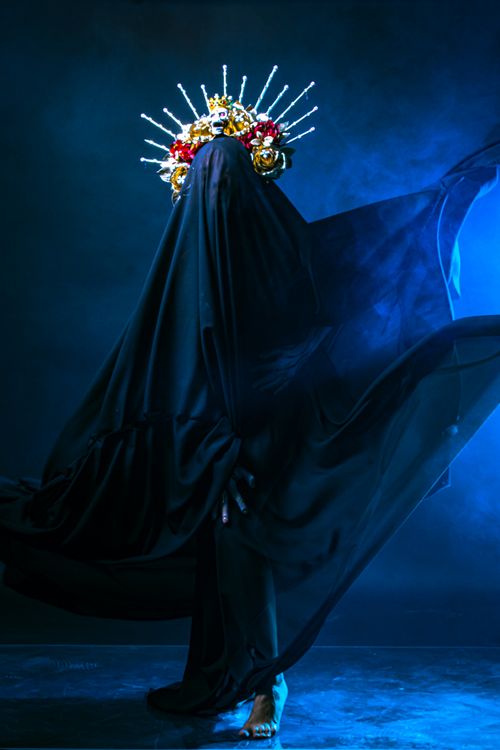 Free Surreal portrait featuring a veiled figure with a dramatic crown, evoking gothic and fantasy themes. Stock Photo