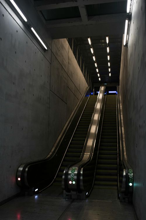 Free Sleek escalator in Budapest station, showcasing urban design elements. Stock Photo