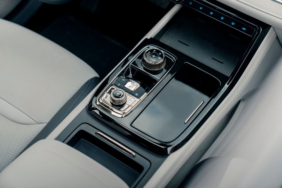 Sleek modern car center console with storage compartments