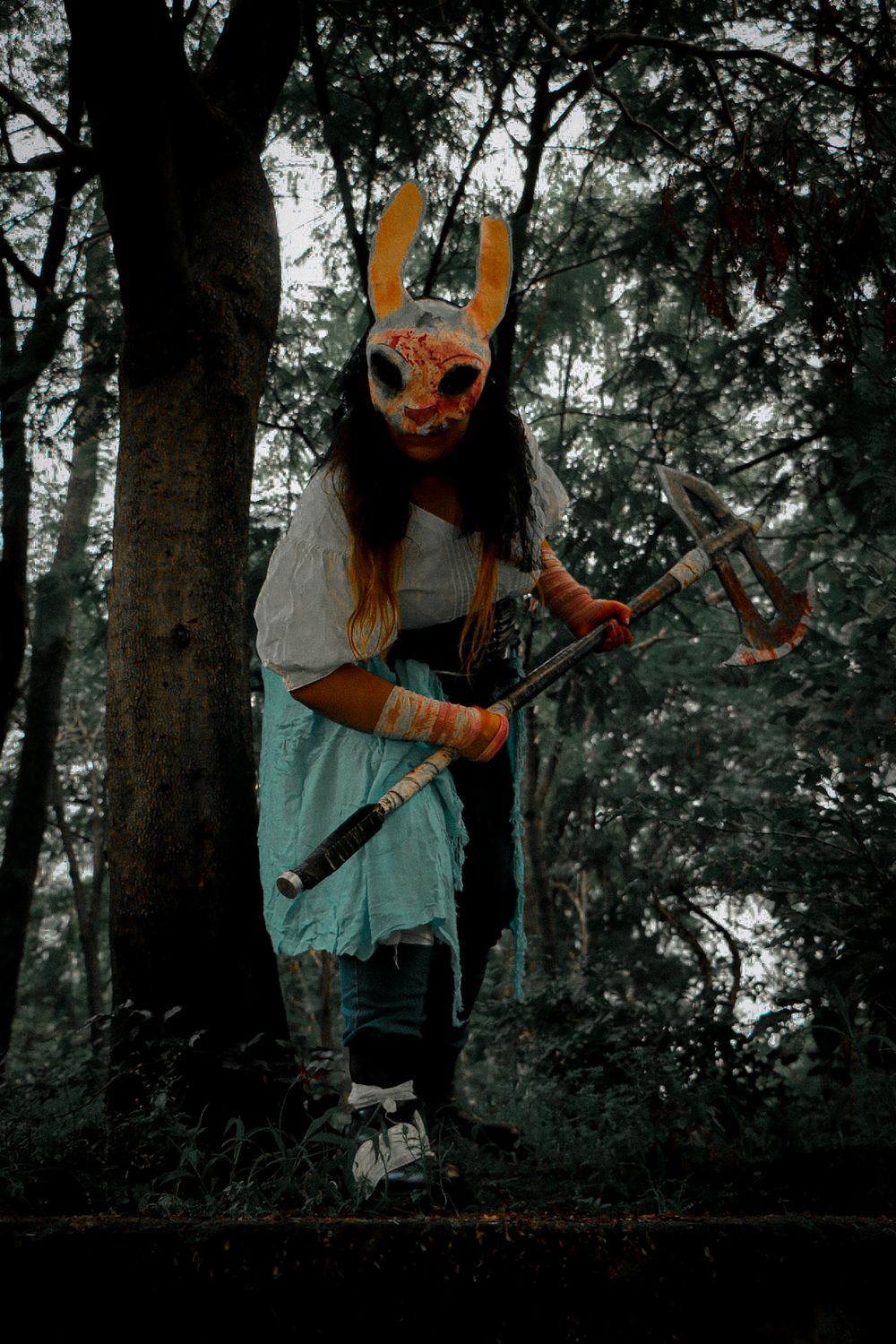 Mysterious Figure in Rabbit Mask in Forest · Free Stock Photo