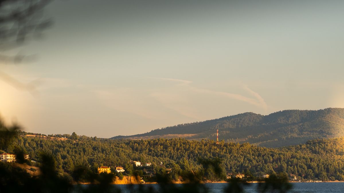 Greek forests and hills at sunset