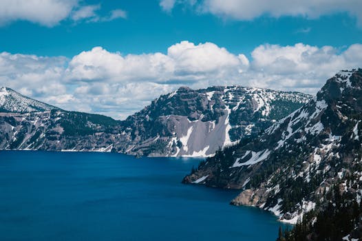 在雄伟雪山的环绕下，于充满活力的天空下捕捉火山口湖的壮丽景象